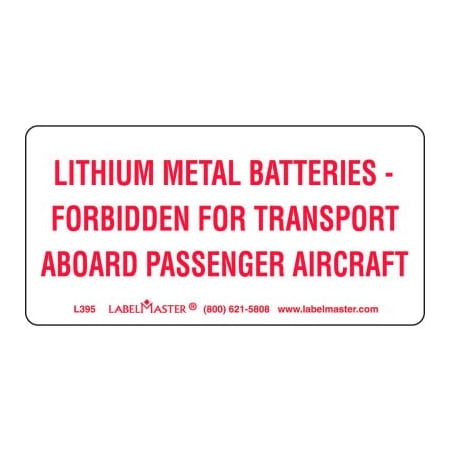 American Labelmark Co LabelMaster L395 DOT Lithium Battery Marking, Paper, 4" x 2", 500/Roll L395